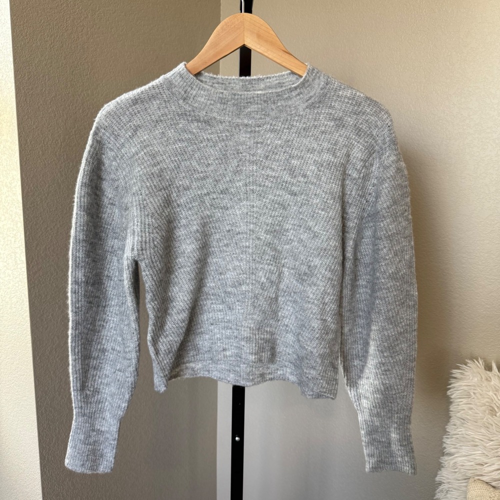Topshop Mock Neck Grey Balloon Sleeve Sweater Womens S (4-6)‎
